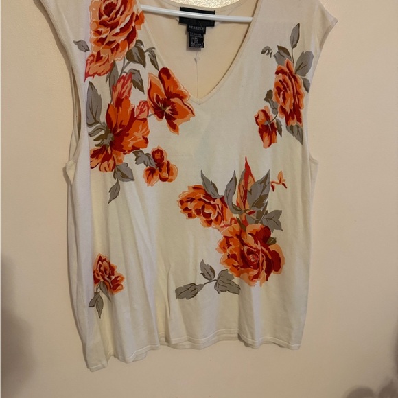 2X August Silk Sweater Top Silk Blend Plus 2X Beige  Floral Colorful Knit Top - Picture 14 of 14